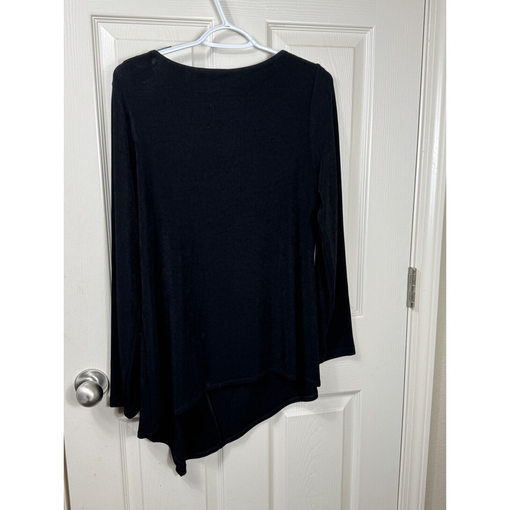 Chico's Travelers Tunic Top Long Sleeve Twist Front Chic Casual Black Size 8 (M)